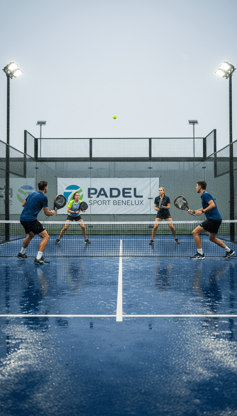 professional padel court installation project with workers and completed indoor court