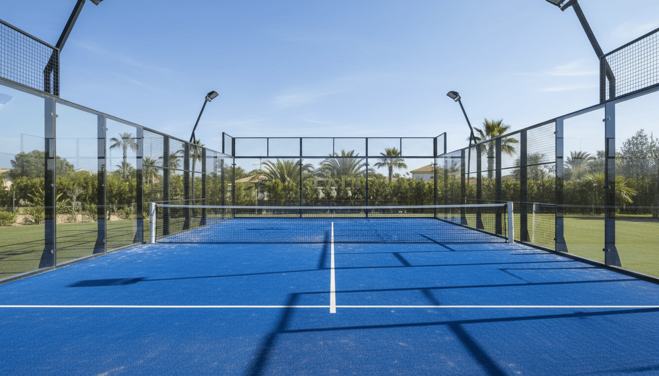 Well-maintained padel court with clean playing surface and professional markings